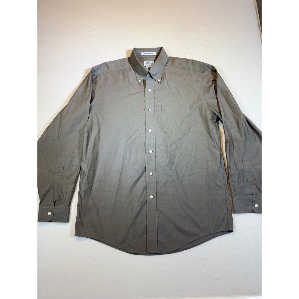 LL Bean Mens Wrinkle Resistant Button Down Shirt Long Sleeve Gray M Regular